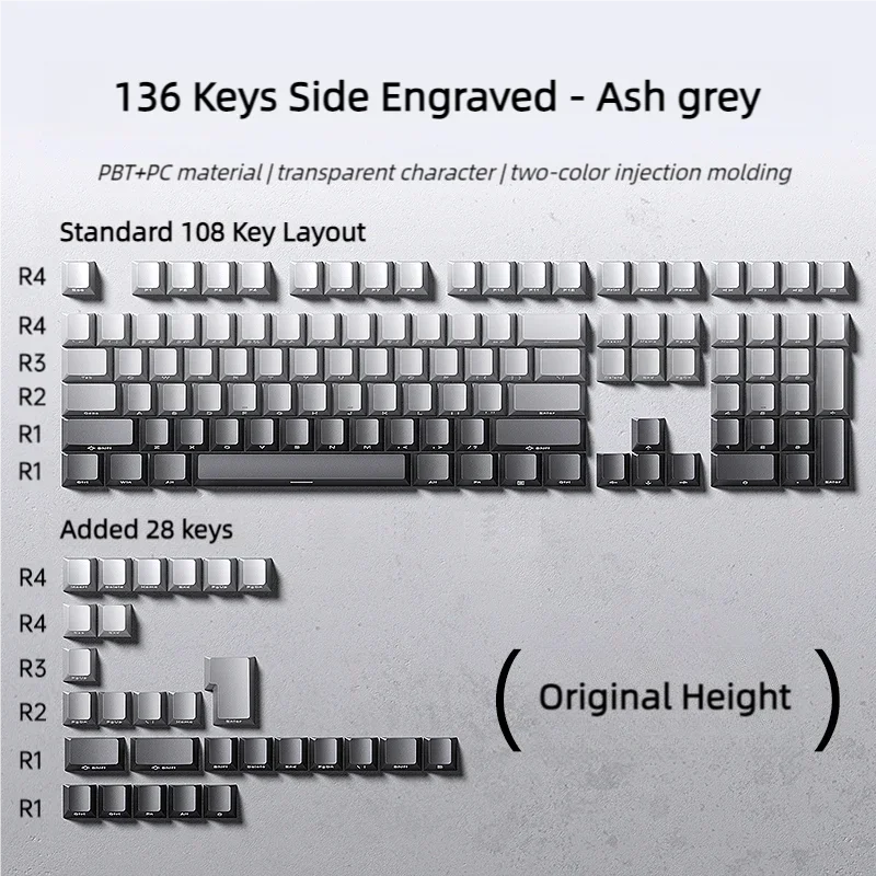 

PBT Keycaps 136 Keys Side Engraved PBT Material Cherry Profile Key Caps for DIY Mechanical Keyboard Kit