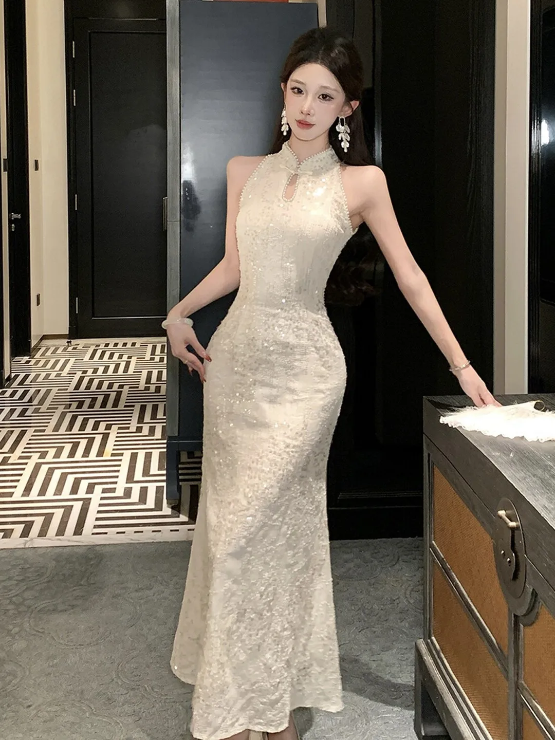 

Ele Fi-Tail Bodycon Dr New Chinese Sle Hollow out Qipao Skirt Soft Cotton Summer Faion Women's Dr