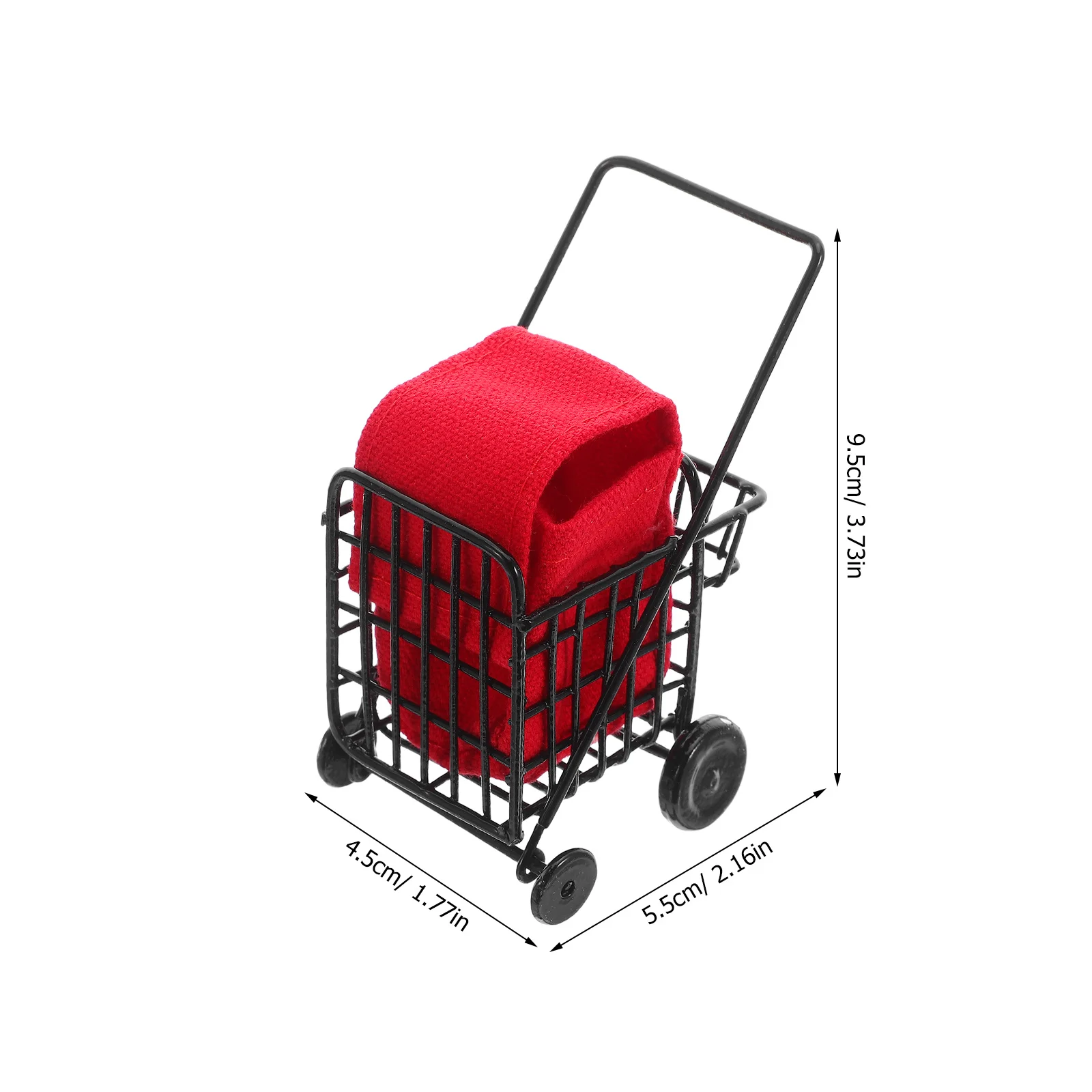 1:12 عربة تسوق صغيرة عربة معدنية سوداء لدمية المطبخ البقالة التظاهر جمع الملحقات