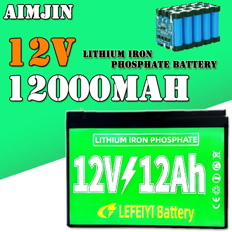 

New 12V 12AH LiFePo4 Battery Pack 12000mAh Lithium Iron Phosphate Battery Built-in BMS 12.8V for Kid Scooter Boat Motor Light