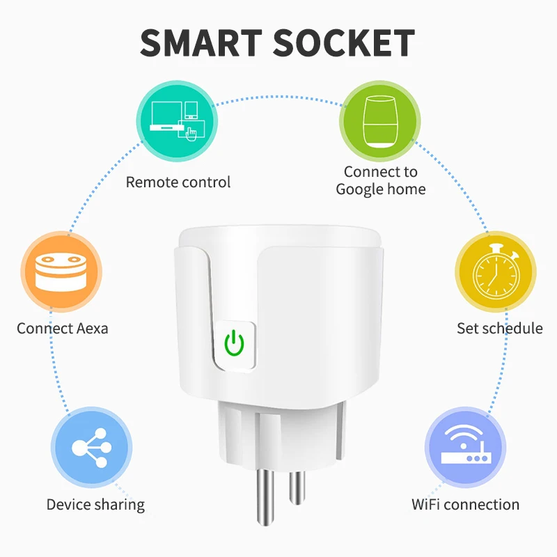 Tuya Smart Wifi Plug 20A EU Remote Power Socket With Energy Monitoring Function Voice Control For Alexa Yandex Alice Google Home