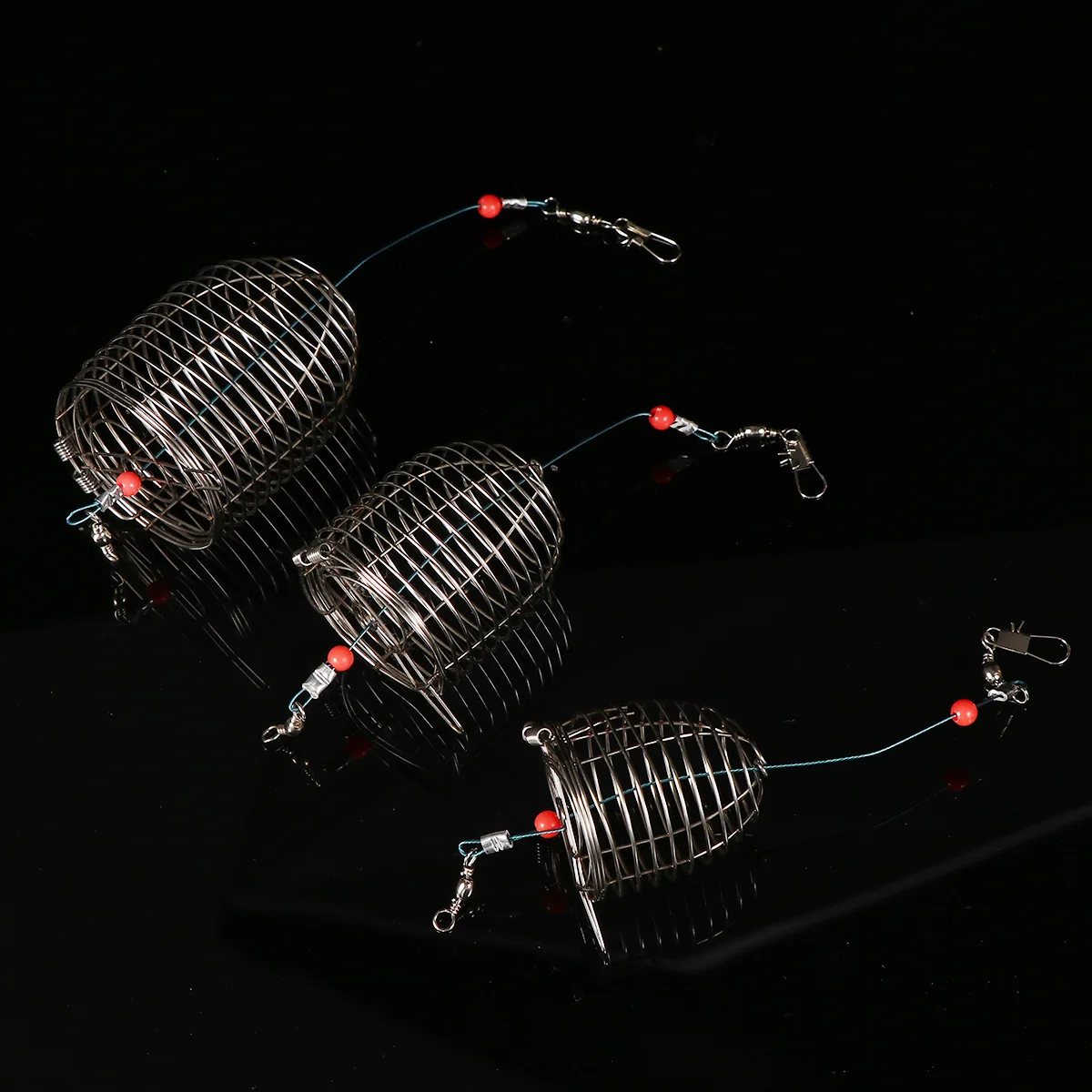 

5 pcs Fish Bait Cages Stainless Steel 3 Sizes Assorted Spring Lid Traps for Carp Smelt Eels Crab Lobster Shrimp Crawfish Fishing