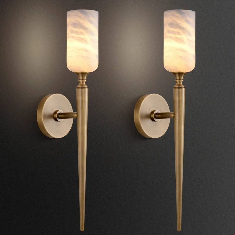 Marble wall lamp designer living room background wall lamp hotel hall villa bedroom bedside long pole cylindrical lamp