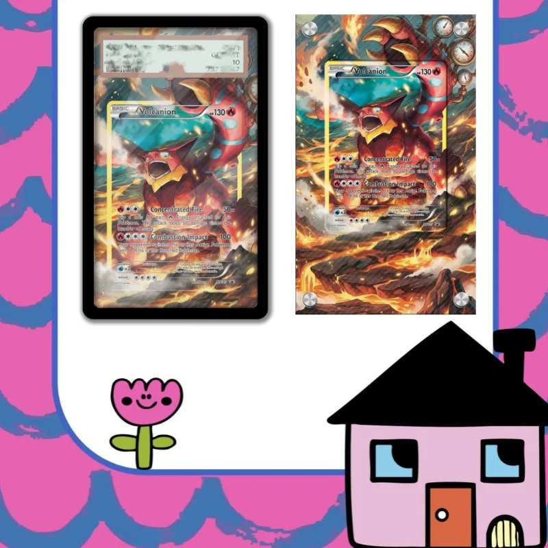 Art Display for Pokemon Volcanion Card PTCG Keychain Anime Game Collectibles Anime Merchandise Acrylic Protective CaseToys Gift