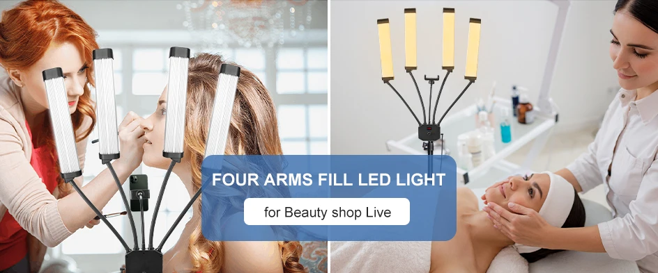 Professionelle Tattoo-Schönheitslampe, Fotografie, LED-Ringlicht, flexibel, 4-armig, LED-Videoleuchte, 65 W, 3200–5600 K, mit USB-Ladeanschluss – Detail 2