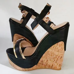 SEIIHEM Women Sandals Platform Wedges Patchwork Height Increase Buckle Straps Ladies Shoes Woman Plus Big Size 39 41 43 45 48