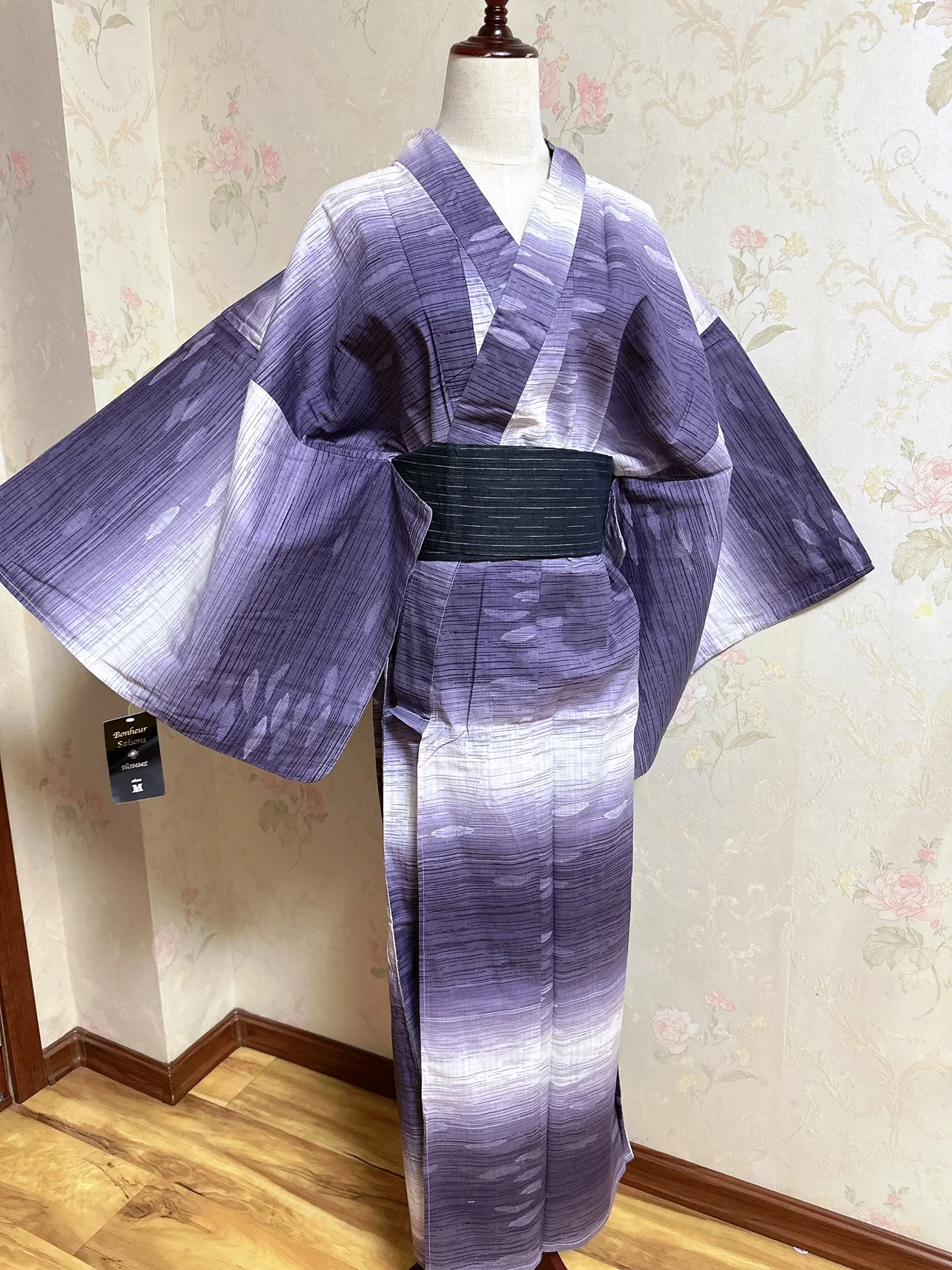 Male Japanese Samurai Style Traditional Kimono with Obi Tie-dye Yukata Cosplay Costume Photography Robe Home Clothing