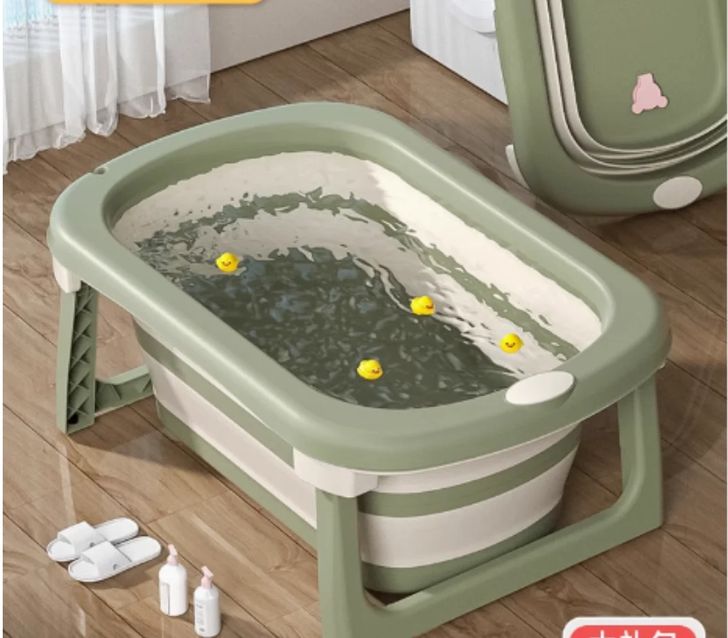 Green Bath Tub for Newborn Children, Large Size for Home Use, Foldable Bath Tub for Children, Sitting and Lying Down