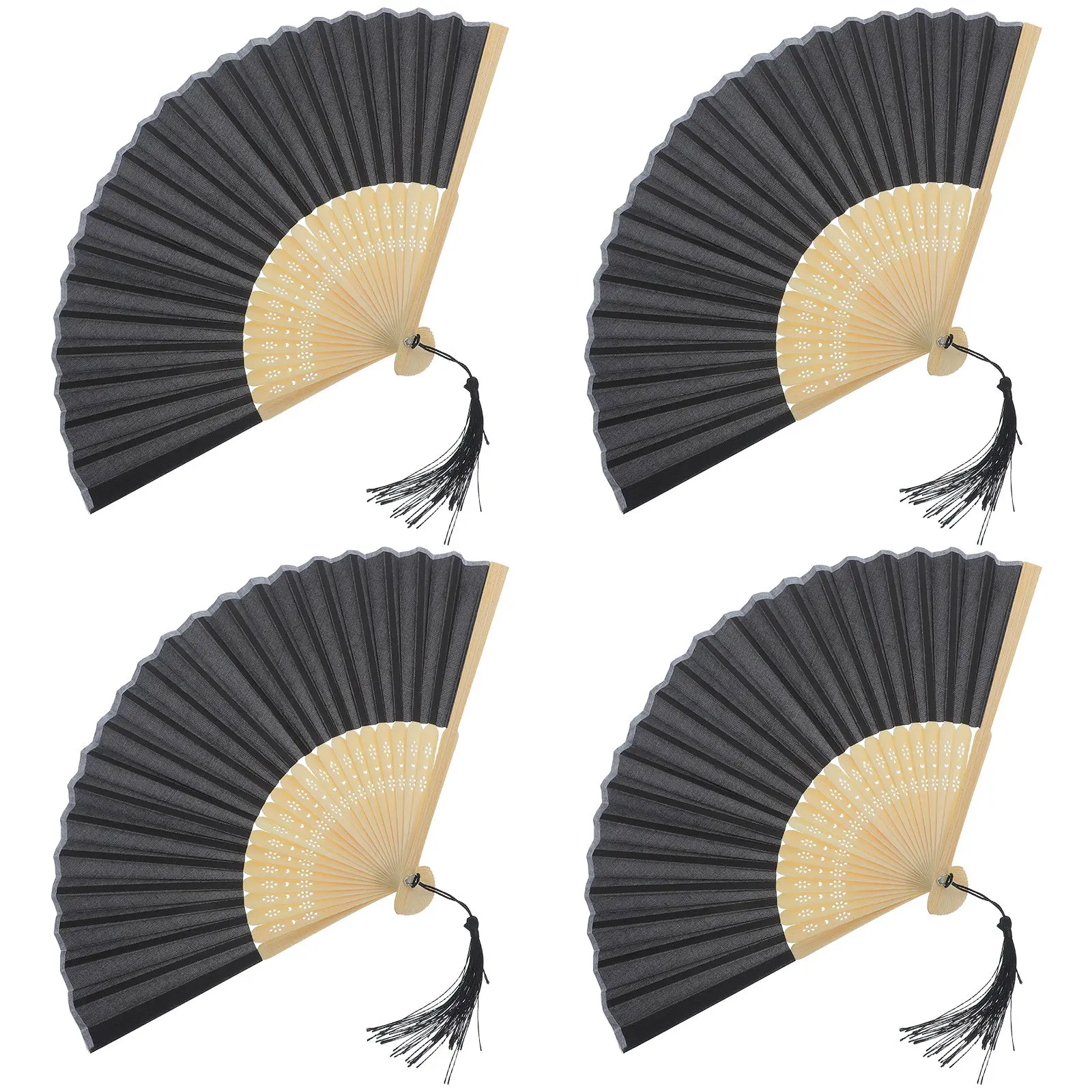 4Pcs Bamboo Folding Hand Fans Silk Hand Fan for Wedding Bridal Shower Church Ceremony DIY Craft Decorative Cooling Portable Fan