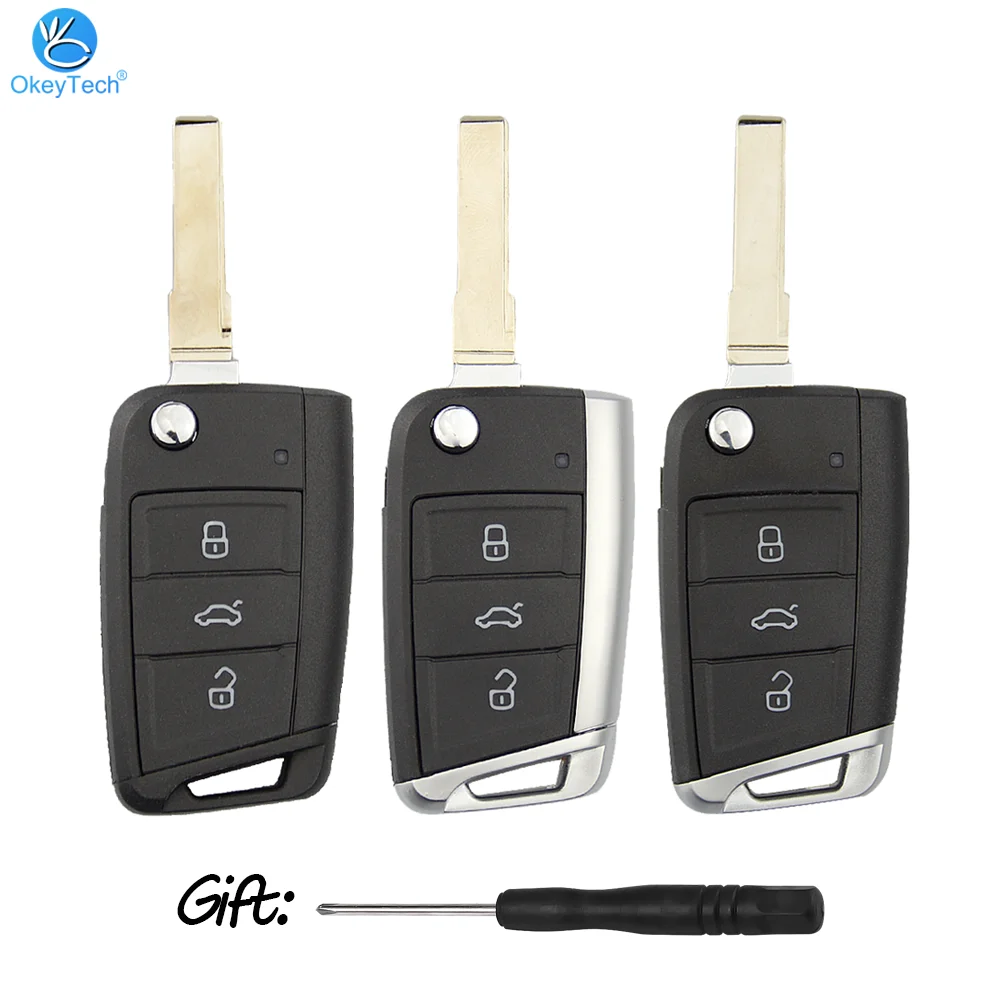 OkeyTech składana klapka obudowa pilota z kluczykiem samochodowym 3 przyciski do volkswagena do VW Golf 7 GTI MK7 Skoda Octavia A7 siedzisko