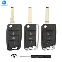 OkeyTech pieghevole Flip Remote Car Key Shell Case 3 pulsanti per Volkswagen per VW Golf 7 GTI MK7 Skoda Octavia A7 Seat Metal Edge