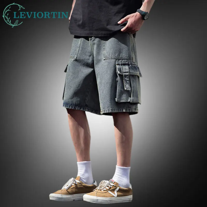 

Винтажные джинсовые шорты High Street для мужчин, летние ​ Мягкие джинсовые шорты-карго, потертые водой, с большими функциональными карманами Y2k Streetwear