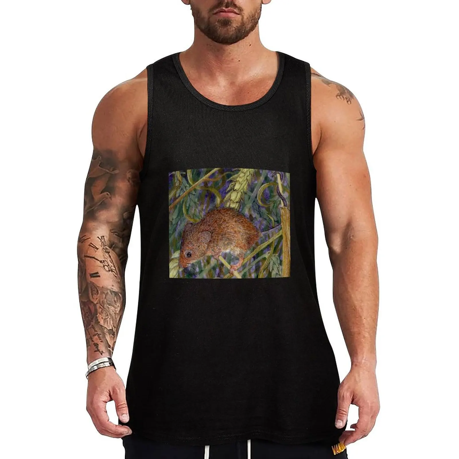 Harvester mouse, playing in the wheat and barley Tank Top bodybuilding for men Japanese t-shirt