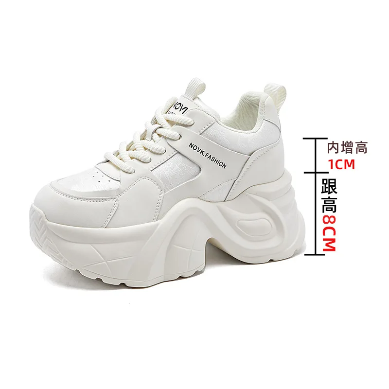 

2025 Genuine Leather Women Sneakers Autumn 9CM High Platform Sports Shoes Wedges Comfy Vulcanize Shoes Breathable Chunky Sneaker