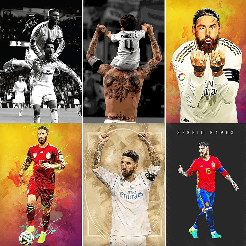 سيرجيو راموس لاعب كرة القدم الملصقات الرجعية المعادن المشارك تسجيل حانة المرآب نادي بار داخلي ملصقات الحائط غرفة الديكور ديكور المنزل #1