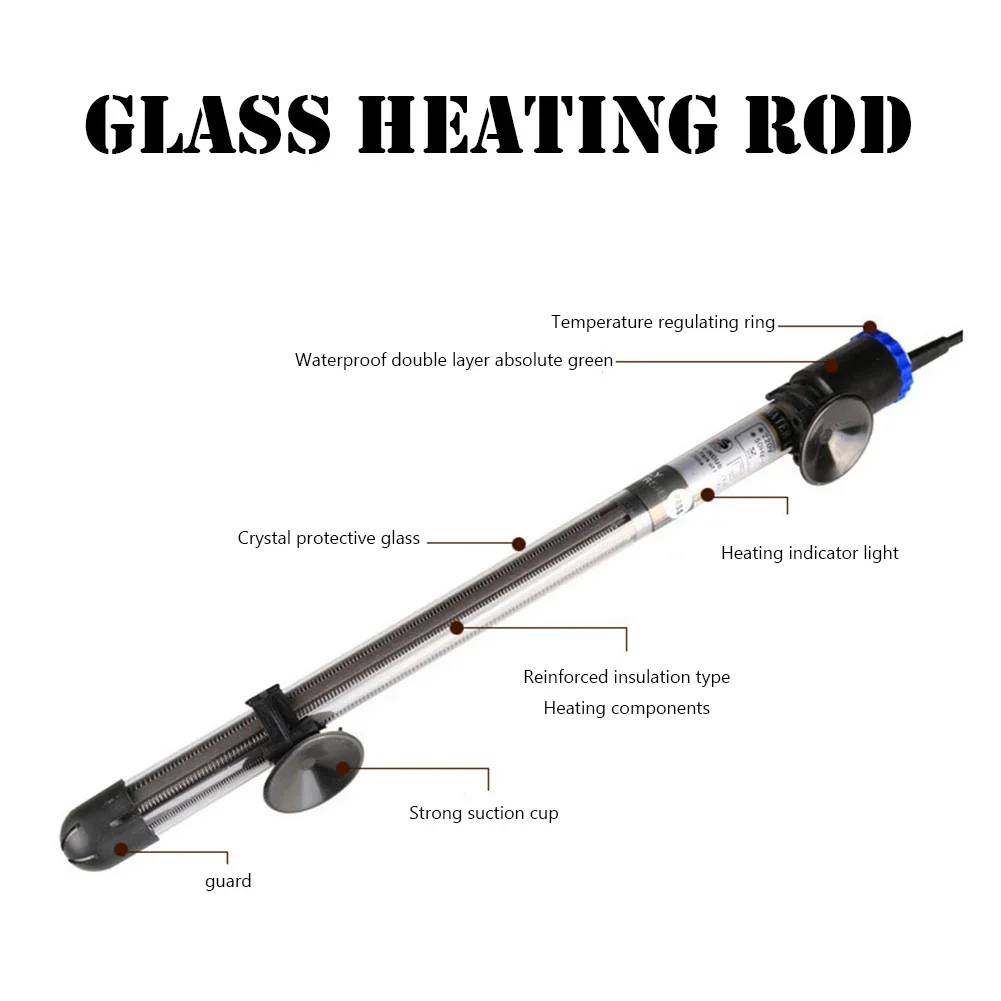 Adjustable Temperature Thermostat Heater Rod 100W/ 200W/ 300W/500W Submersible Aquarium with Sucker Fish Tank Accessory