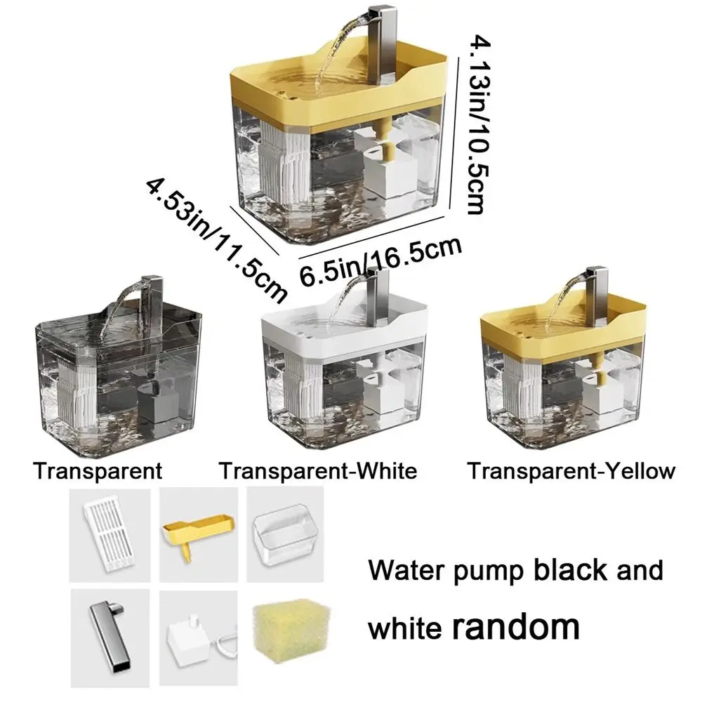 Dispenser air hewan peliharaan 1,5l, penyaring otomatis transparan aliran air hidup hewan peliharaan, penyiram elektrik tidak bersuara, rumah