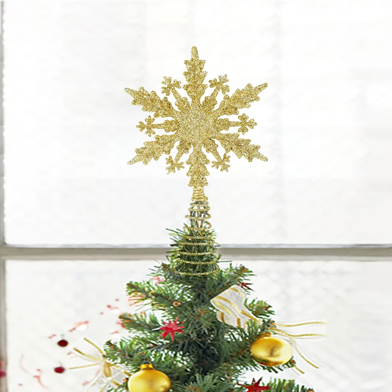 1Pc Golden Snowflake Star Christmas Tree Top Christmas Decorations For Home Xmas Tree Decor Navidad 2024 New Year