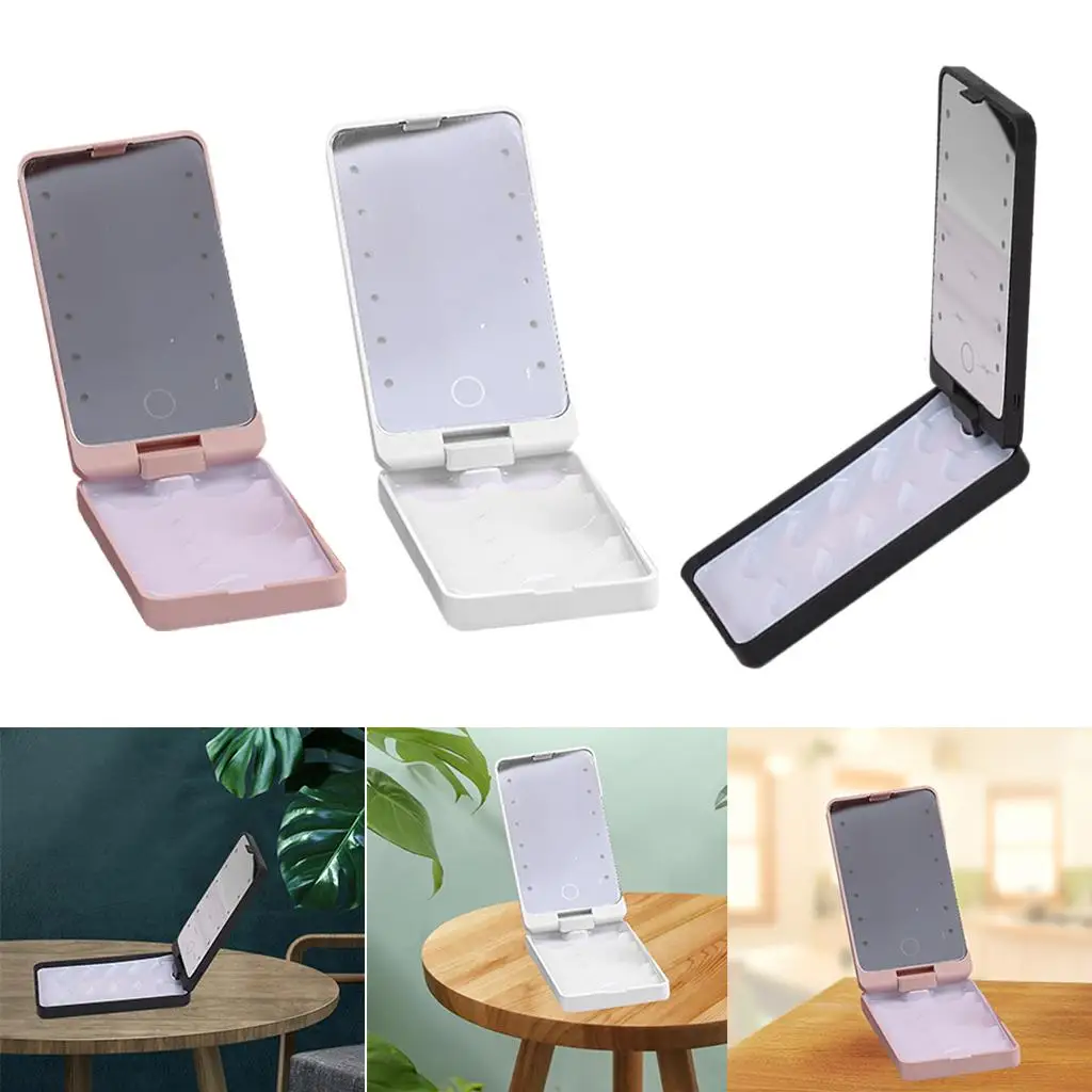 False Eyelash Holder Comestic Lash Storage Container with LED Light Mirror,