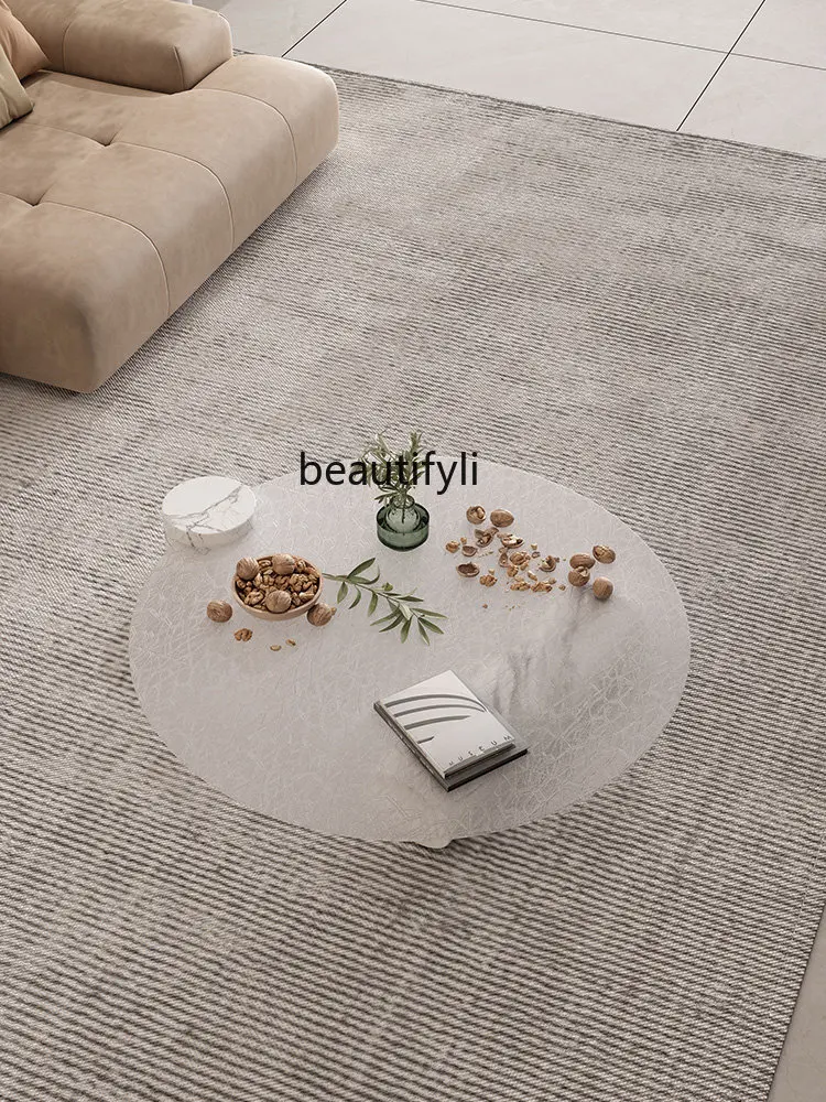 Creative Natural Marble Water Ripple Tempered Glass Tea Table round Small Coffee Table