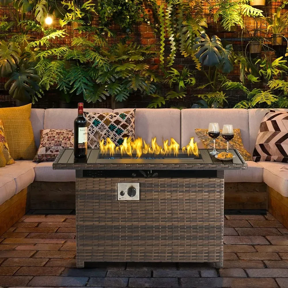 

Fire Pit Table with Storage, 40 in CSA Propane Fire Table Rectangular, Auto Ignition Gas Fire Pit for Outside Patio Deck