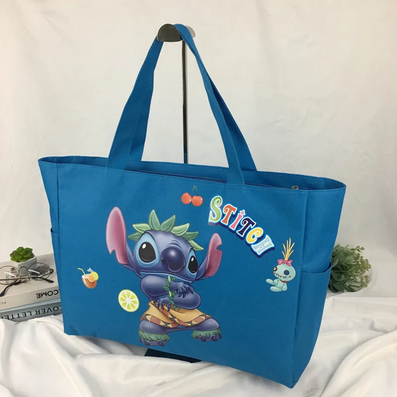 Disney 2025 New Stitch extra large portable shopping bag spliced ​​waterproof foldable cartoon canvas travel bag mommy bag