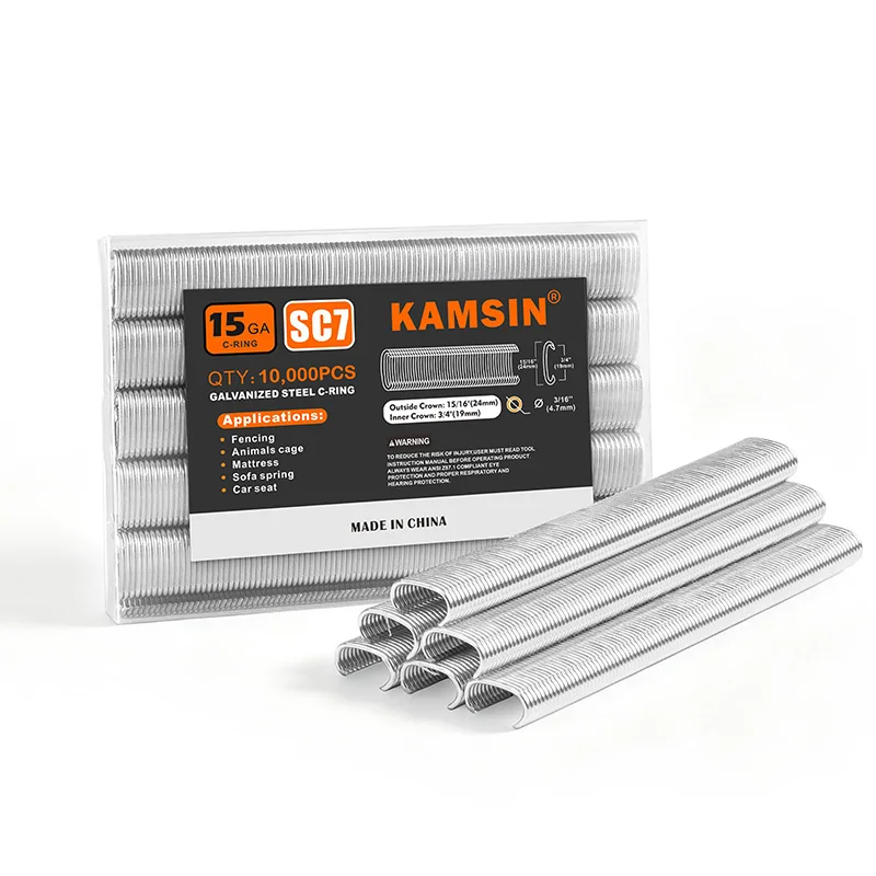 KAMSIN 1000PCS SC7 Nails 15 Gauge 304 Stainless Steel or Galvanized 3/4-Inch Crown Hog Rings C Rings Staples Hog Ring Staples