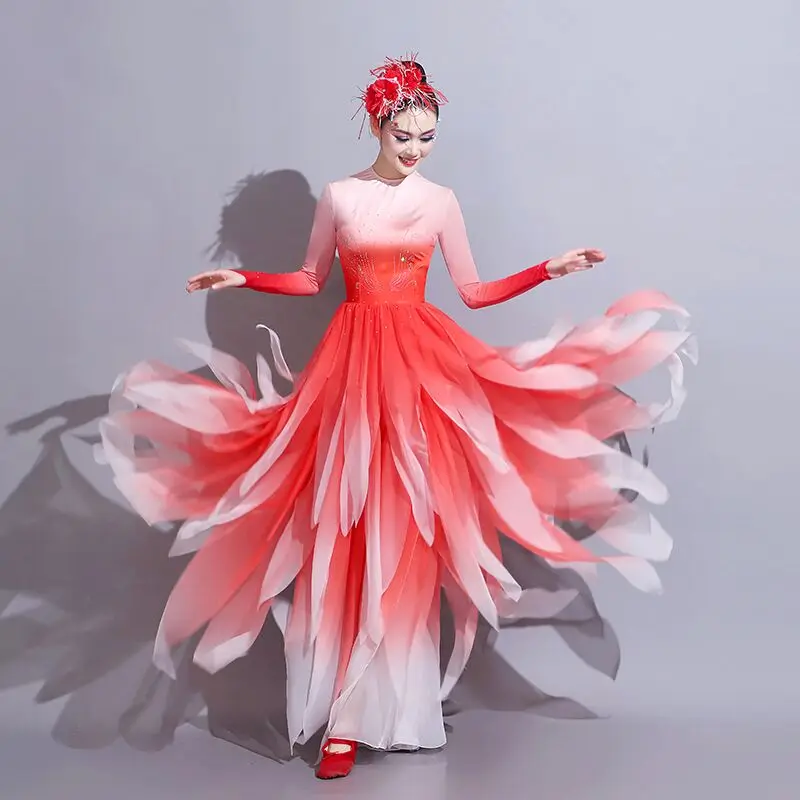 Red Long Sleeve Phoenix Flower Dance Dress For Women Opening Dance Performance Clothing New Year Festival Dancer Wear