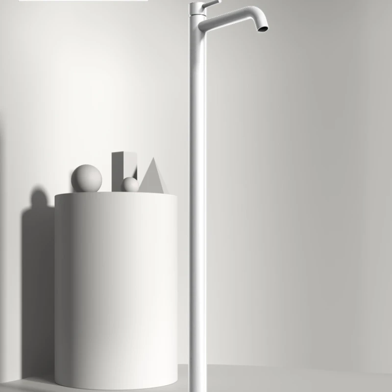 White floor-to-ceiling independent bathtub side mixing valve, bathroom column basin, all-copper single-handle hot and cold