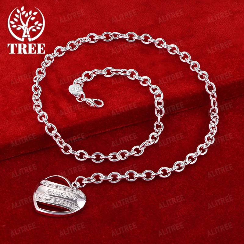 Beautiful 925 Sterling Silver Heart Bead Key Lock Pendant Necklace Women Party Wedding Birthday Sweet Cute Jewelry Accessories