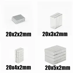 10 20 50 sztuk magnes 20x2x2 20x3x2 20x4x2 20x5x2mm N35 kwadratowy rzadki ziemia mocny magnes neodymowy 20mm x 5mm x 2mm