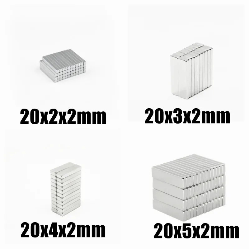 10 20 50PCS  Magnet 20x2x2 20x3x2 20x4x2 20x5x2 mm N35 Square Rare Earth Powerful Neodymium Magnetic Magnet 20mm x 5mm x 2mm