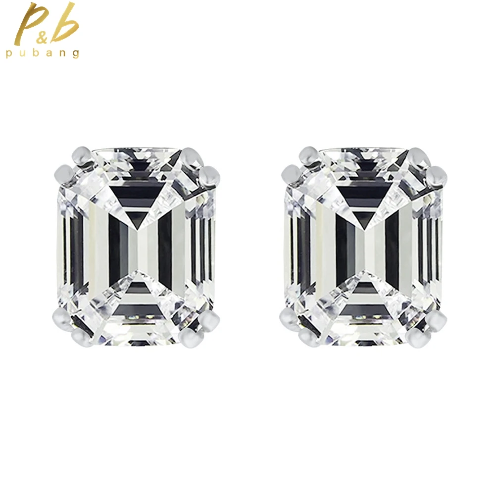 

PuBang Fine Jewelry 925 Sterling Silver Asscher Cut Created Moissanite Stud Earrings for Women Anniversary Party Gifts Wholesale