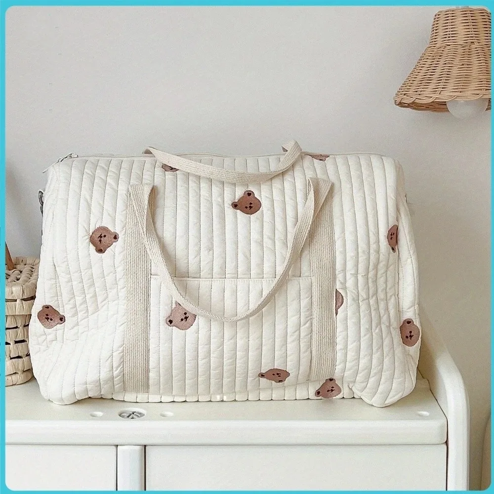 

New Korean Embroider Shoulder Bag Cotton Large Capacity Mummy Bag Stroller Bag Travel Bag Diaper Bag