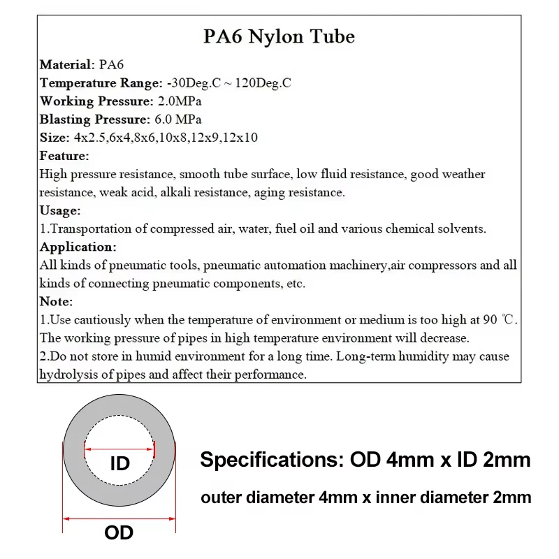 PA6 Nylon Pneumatic Hose 4-16mm Black Translucent Air Tubing Compressor High Pressure Air Line for Pneumatic Component Fitting