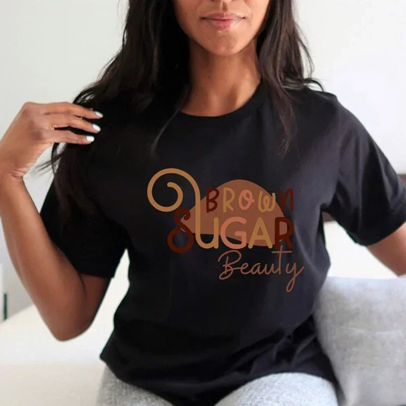 

Brqwn Sugar Beauty Slogan Tee Melanin Lady Aesthetic Top Cotton Custom T-shirt For Women