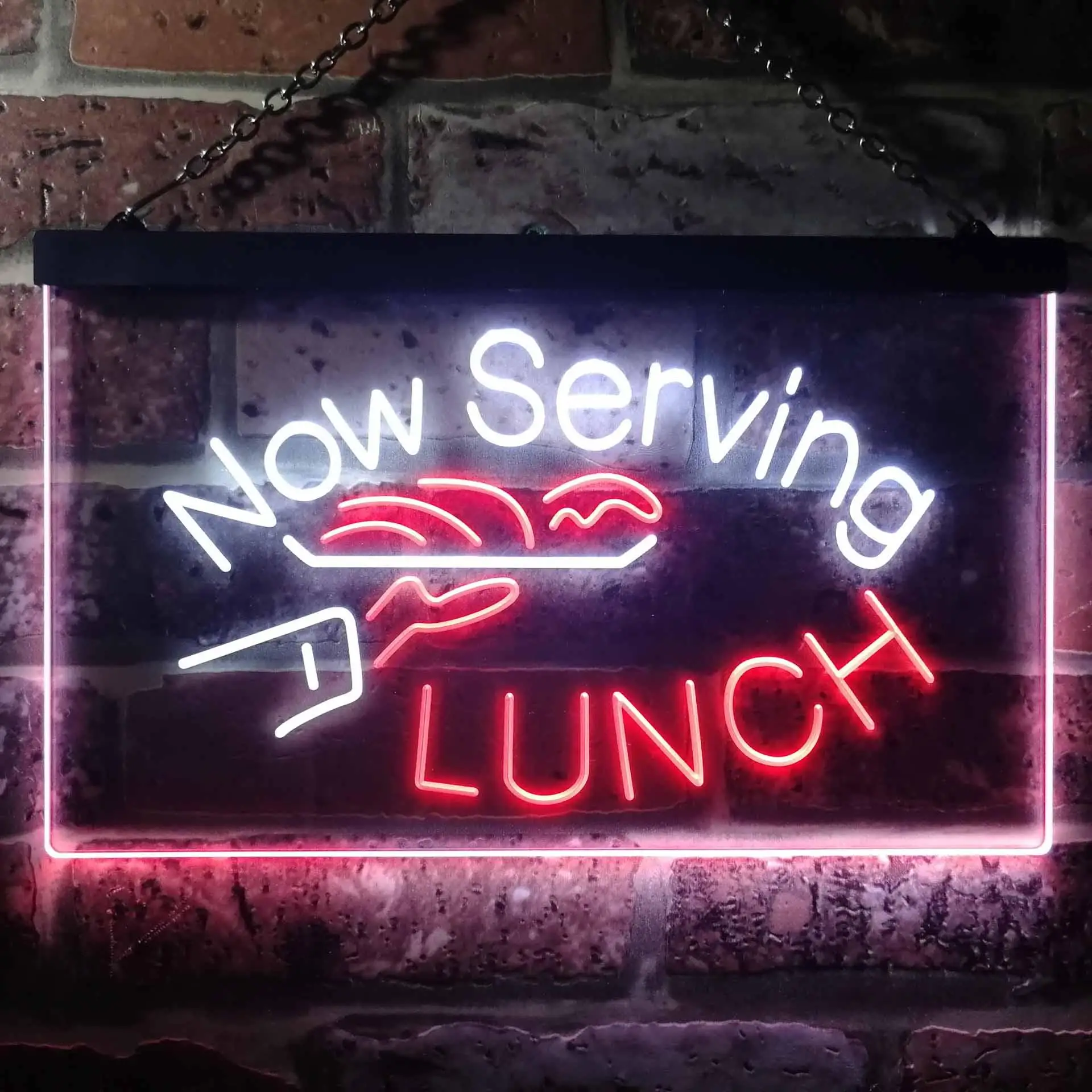 Now Serving LUNCH. with Serving Plate Dual Color Led Neon Sign st6-i3494