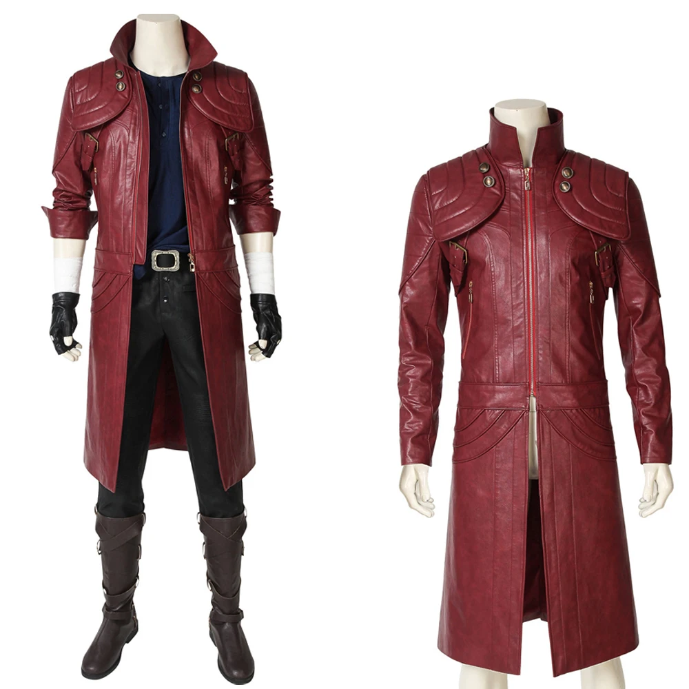 

Demon Hunter Dante Game DMC 5 Cosplay Costume Red Long Jacket Halloween Christmas Outfit With Boots