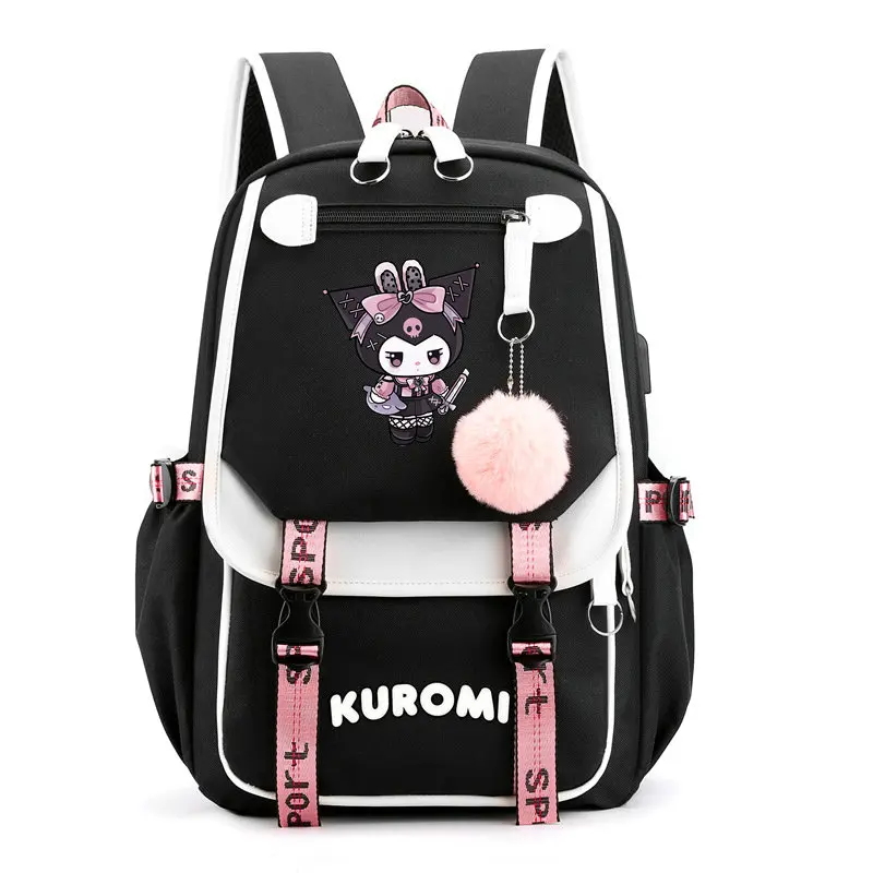 Adorabili zaini Kuromi Patchwork USB Laptop leggero adolescenti borse da scuola donna ragazze capacità Cartoon Travel Mochilas