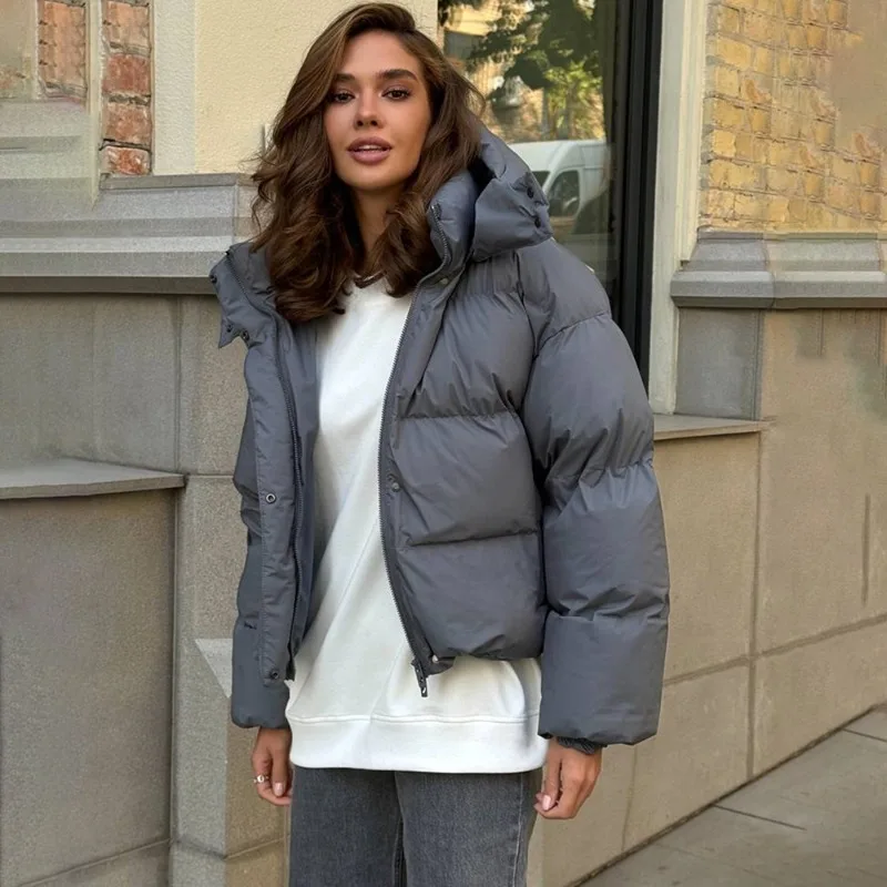 

Talenza Women Winter Cotton Coat New Loose Zipper Hooded Warm Thickened Parka Vintage Casual Commuter Female Quilted Outwear