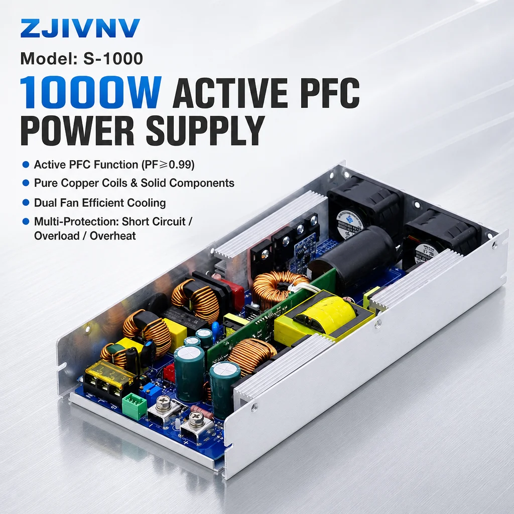 ZJIVNV 1000W Active PFC Switching Power Supply AC 100-240V to DC 24V 36V 48V 60V 72V 110V Industrial Transformer Dual Fan S-1000
