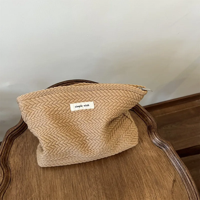 

Сумка из тканого материала с узором в виде рисовых зерен, женская дорожная косметичка-органайзер, чехол для макияжа, на молнии, несессер