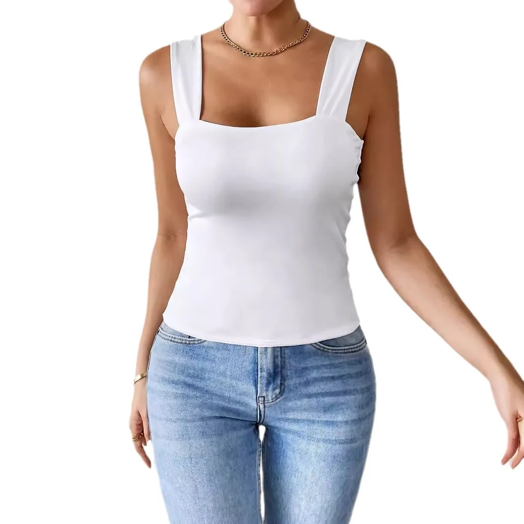 2025 Foreign Trade New Suspender Vest Wide Shoulder Strap Sleeveless Button Top Sexy Slim Spice Cw29980