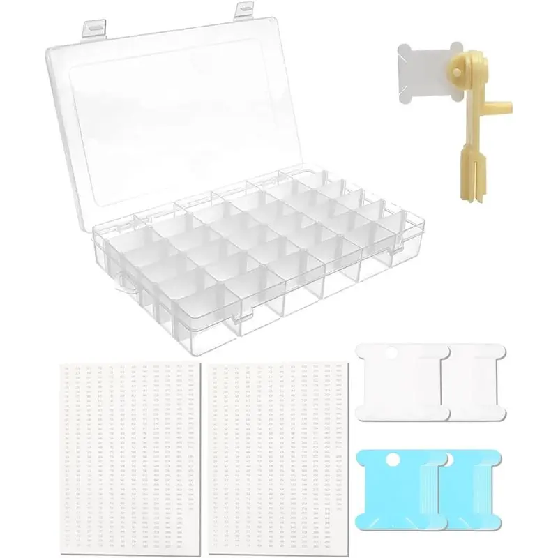 

ABKO-Floss Organizer Winder With 36 Compartments 1 Embroidery Bobbin Set 150 Floss Bobs And 2 Piece Numbered Stickers