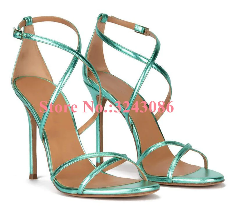 New Blue Color Cross Strap Lady Sandals Woman Fashion Design Strappy High Heels Female Sexy Gladiator Sandals Dropship