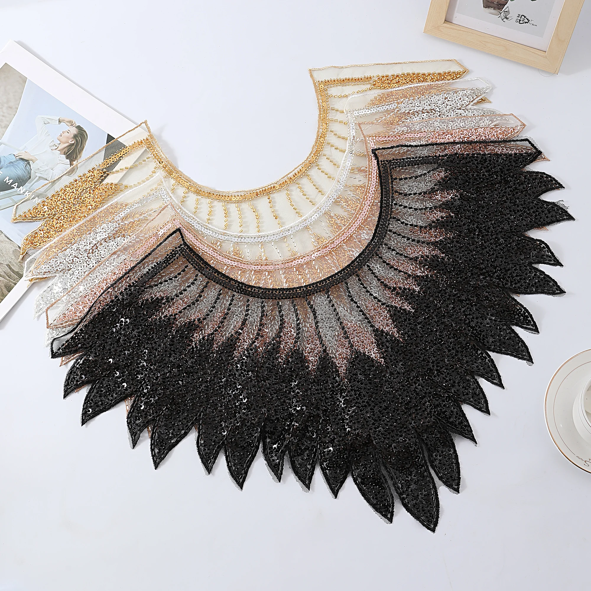 

1PC bead sequin mesh bottom embroidery collar DIY chest patch decoration dress wedding dress fashion handmade accessories