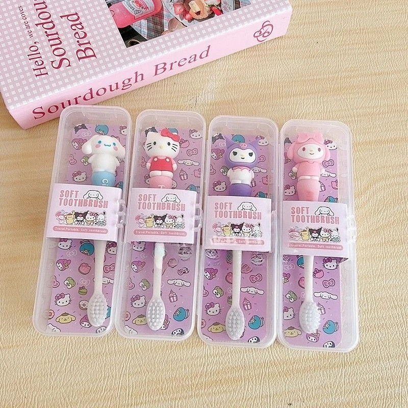 Hello kitty My Melody Kuromi Student Toothbrush Cute Cartoon Doll Shape Independent Soft Bristle Brush for Travel Holiday Gift