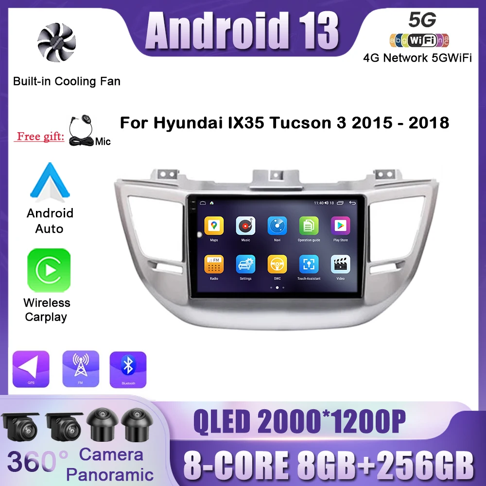 

Android 13 Auto Radio for Hyundai IX35 Tucson 3 2015 - 2018 Wireless CarPlay WIFI 4G Car Multimedia Navigatio GPS DSP NO 2din