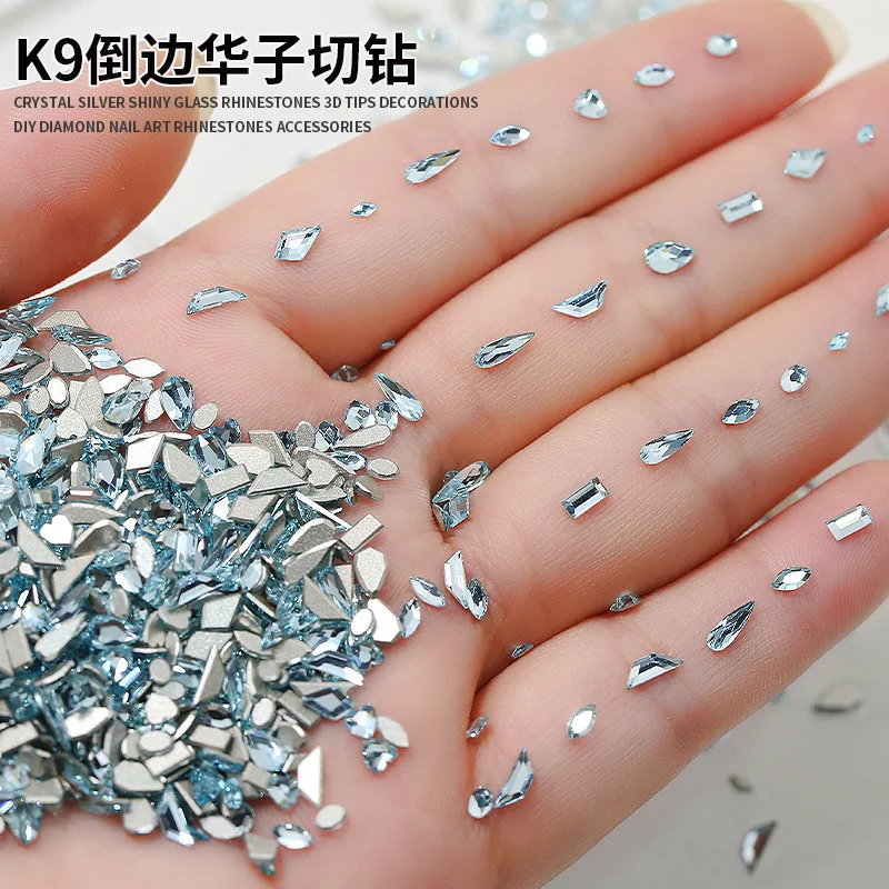 50PCS SHINY MINI Light Lake Blue Chamfered K9 เพชร Flatback คริสตัลเล็บ Art Rhinestones ตกแต่งเล็บ TOP เครื่องประดับ