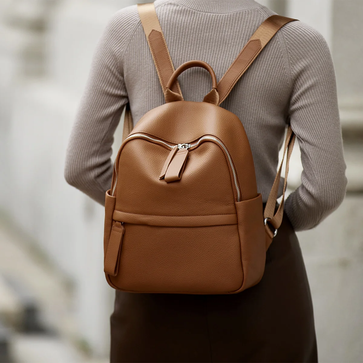 Limited & New ZOOLER Cow Leather Backpack Brown Large Capacity Women Backpack Solid College Girl &Travel Bag#SC1671